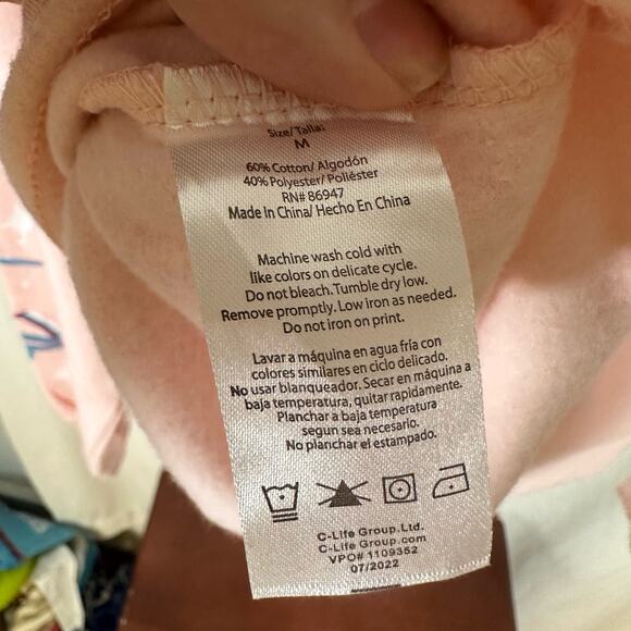 Selena Official NWT Women's Medium Como La Flor Pastel Pink Crop Graphic Hoodie - Picture 7 of 10